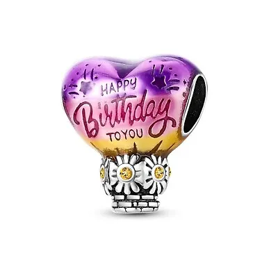 Happy Birthday Balloon S925 Sterling Silver Bead Charm For Women Aunt Mum Nan • £9.88