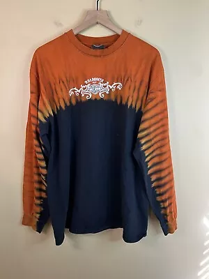 D96-Vintage Y2K Harley Davidson Tie Dye Flames Long Sleeve T-shirt Size XL • $25