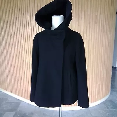 Zara Black Wool Hooded Coat Size M Fit Is XS Or 8 Pockets • $59