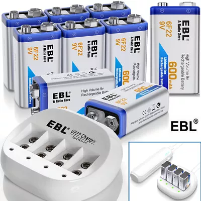 EBL  9V  Rechargeable Batteries 6F22 LOT/ USB  9-Volt Charger US • $10.09