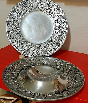 Vintage Exquisit Wilton Armetale Matching Round Serving Platter & Chip/dip Set  • $149