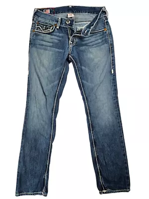 True Religion Mens Sz 30x34 Section Ricky Giant Big T Seat 34 Thick Stitch Jeans • $67.49