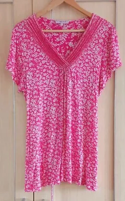 Ladies White Pink Floral Pattern Long Length Top Per Una Marks & Spencer Size 16 • £4.99