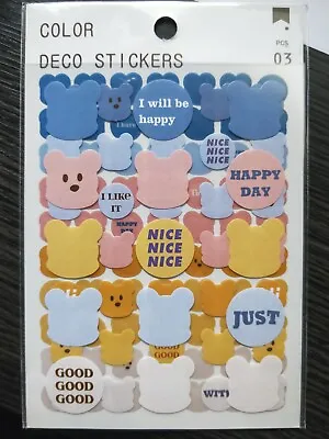 $3.80 • Buy Deco Stickers Bullet Journal Scrapbook Yellow Pink Blue Bears Happy Cute 3pc