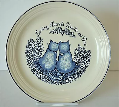 Myott Meakin Staffordshire England Loving Hearts Unite As One Cat Pair Blue VHTF • $32.99