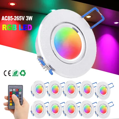 LED Ceiling Lights Colour Changing RGB Downlight Panel Recessed Spotlights Lamp • £8.27