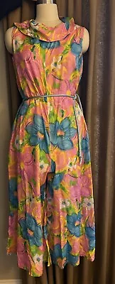 70s Vintage Charm Maid Floral Jumpsuit Wide Leg Romper With Belt • $95