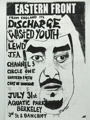 $14.95 • Buy Discharge Wasted Youth The Aquatic Park Berkeley 1982 Punk Rock Concert Poster
