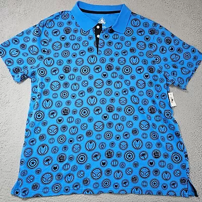 Disney Parks Marvel Polo Shirt Mens XL Blue Iron Man Thor Captain America Hulk • $33.99