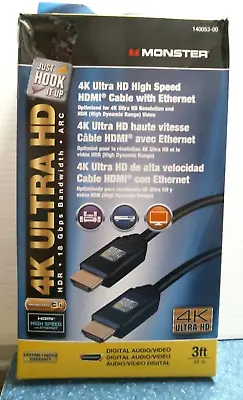 Monster 3 Ft. 4K Ultra HD High Speed HDMI Cable W/Ethernet (140053-00)FS • $12