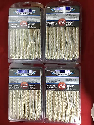 3/8  X 15' DOCK LINE DOUBLE BRAIDED NYLON ROPE GOLD WHITE  4 PACK SL91319 • $36.99