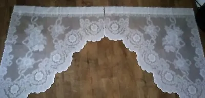 (2) Lace Curtain Swag Valence WHITE Floral Design 36x14-39 By Martha Stewart • $17