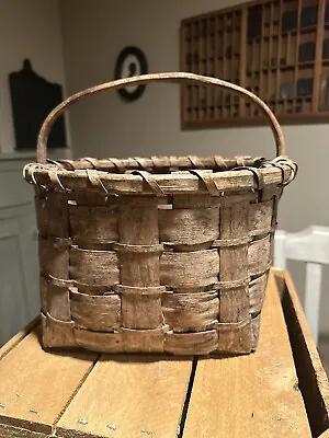 Antique Handmade Woven  Basket With Handle- Hole In Bottom • $15