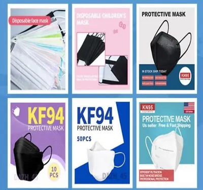 Disposable Face Mask N95 KN95 KF94White/Black/Pink/Purple Etc Non Medical Use • $247.97