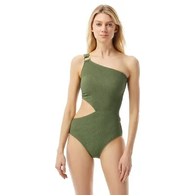 MICHAEL Michael Kors Womens Army Green One Shoulder One Piece Swimsuit Size 10 • $51.99