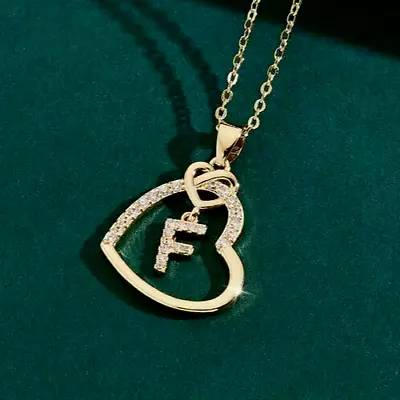 1Ct Round Real Moissanite Heart Initial F Letter Pendant 14k Yellow Gold Plated • $139.99