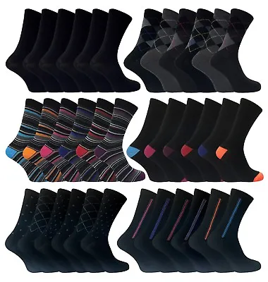 6 Pack Mens Black / Argyle / Stripe Patterned Fashion Cotton Crew Dress Socks • $14.99