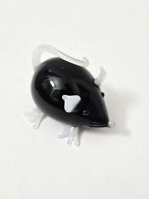 New Black Glass Mouse Rat Figurine White Tail Feet Ears Nose Black Eyes Whiskers • $21.24