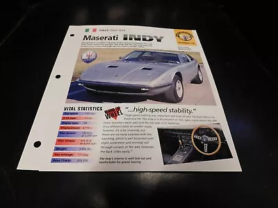 1969-1974 Maserati Indy Spec Sheet Brochure Photo Poster 73 72 71 • $5