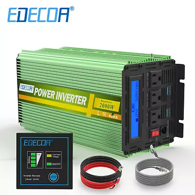 EDECOA 2000W 4000W Power Inverter 12V Dc To 110V 120V Ac LCD Cables Remote RV • $157.89