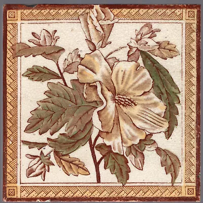 T & R Boote - C1885 - Hibiscus Flower - Antique Victorian Aesthetic Tinted Tile • $25