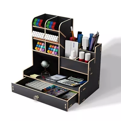 £12.85 • Buy Wooden Pen Pencil Storage Holder Office Study Desk Organizer Table Box Tidy Case