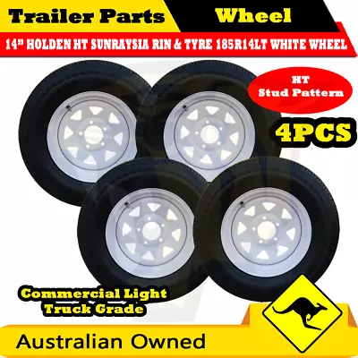 4pcs 14  Holden Ht Sunraysia Rim & Tyre White With 185r14c Light Truck Wheel • $540