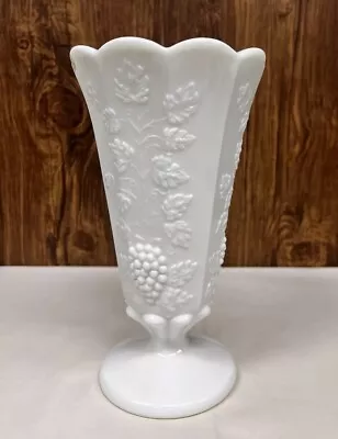 Westmoreland 🔥 Footed Milk Glass Vase Paneled Grape 9 1/4  Scalloped Vintage • $20.39