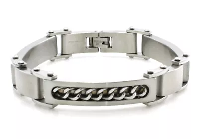 Stainless Steel Curb Chain Inlay Contemporary Mens Biker Style Bracelet 8.5  • $14.50