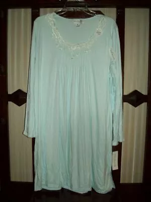 NWT MISS ELAINE SOFIKNIT Long SLV SHORT NIGHT GOWN BLUE KNIT 211472 450 2X • $39.99