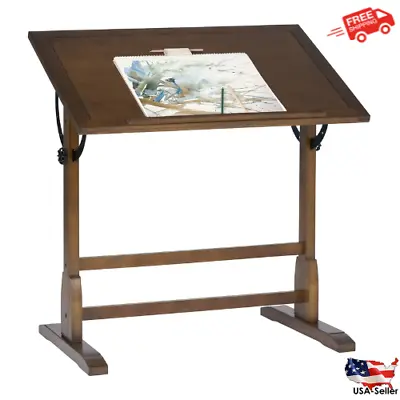 Solid Wood Drafting Table Vintage Style Adjustable Tabletop 36  X 24  Rustic Oak • $215.56