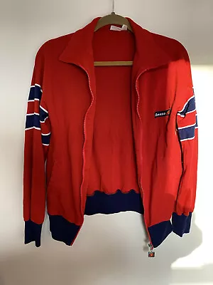 Vintage ELLESSE Track Jacket Small Red Navy Wool Blend LOGO Vintage • $30