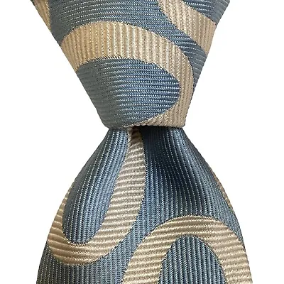 DUCHAMP Mens 100% Silk XL Necktie ITALY Luxury Designer Geometric Blue/White EUC • $90.99