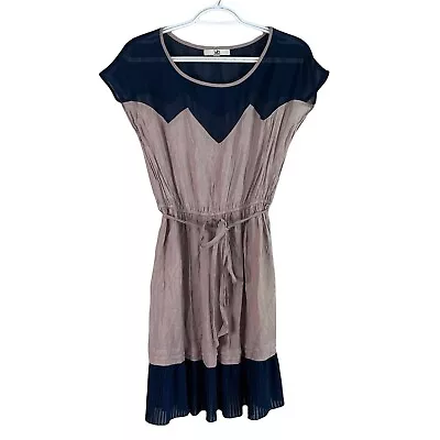 Ya Los Angeles Sleeveless A-Line Short Ruffle Dress Womens L Taupe Blue Lined • $10.80