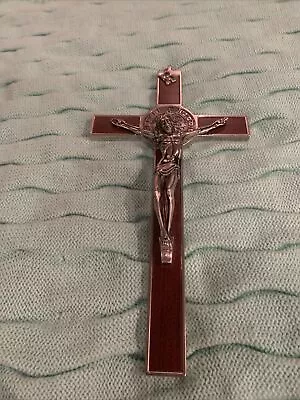 Wooden Wall Cross INRI Christ Crucifix With Silver Tone Accents Home Decor • $50