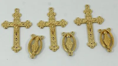 £32.23 • Buy 14K Pure Gold Plated 3 X Sets Cross And Miraculous Mary Center For Rosary