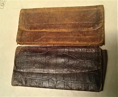 2 Antique Leather Messenger Pouch Letter Document Money Holder Wallets 1867 • $92
