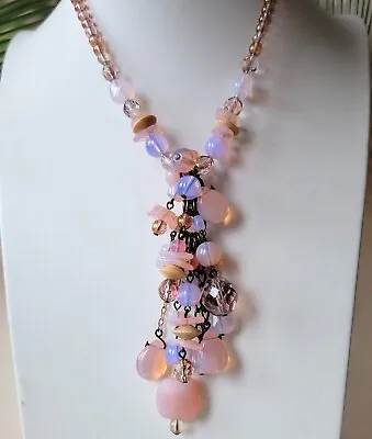 Vintage Necklace 16'' Pink Glass Czech Beads Women`s Jewelry Art Deco Style • $52.75