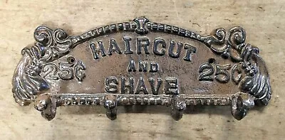 HAIR CUT & SHAVE 25 Cents Coat Hat Towel Wall Hook Hanger Barber Rack Antiqued • $22.49