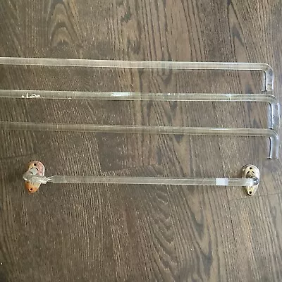 Lot Of 3 Vintage Clear Bent Glass Towel Bar Rack Rod Retro MCM Art Deco 24” • $75