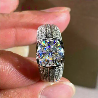 2.50 Ct Lab Created Diamond Cluster Men's Engagement Ring 14K White Gold Plated • $131.99