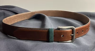 Tommy Bahama Brown Leather Belt 34-36 Embossed Buckle Unique Green Suede Keeper • $25