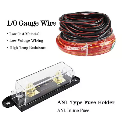 1/0 Gauge Car Audio Amp Power Ground Cable Amplifier Wire 150A ANL Fuse Holder • $26.03