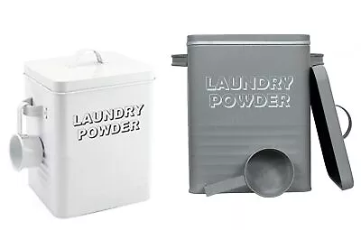 Laundry Powder Storage Tin Jar Caddy Box White Grey Painted Metal With Scoop New • £12.72