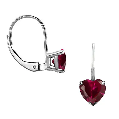 Heart Cut Simulated Ruby Heart Dangle Lever Back Earrings Solid Sterling Silver • $31.45