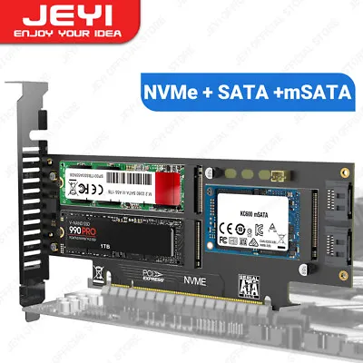 JEYI 3 In 1 M.2 NVMe M.2 SATA And MSATA SSD To PCIe 4.0/3.0 X16 Adapter Card • $16.90