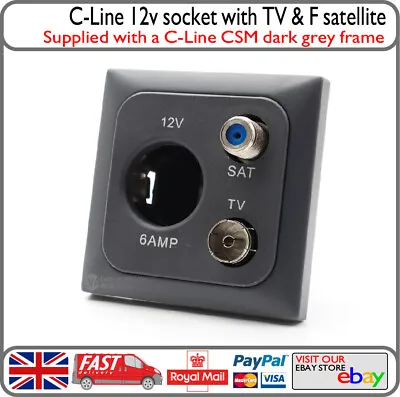 Grey C-Line 12v Cigarette Type Socket W/ TV Coaxial And F Type Satellite Caravan • £14.99