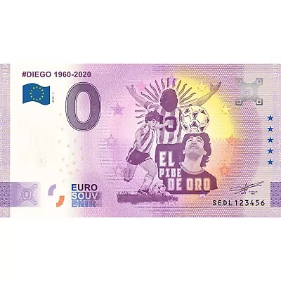 0 € Zero Euro Souvenir Note Italy 2022 - Diego 1960-2020 The Golden Pibe • £3.14