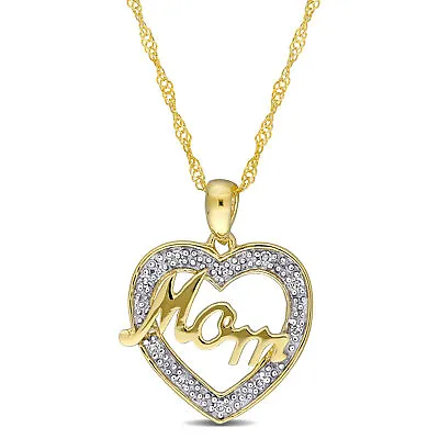 Amour 10k Yellow Gold Diamond Accent Mom Heart Necklace • $207