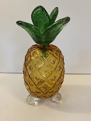 Glass Art Pineapple Footed With Removable Top Stem Lid Container Decorative • $18